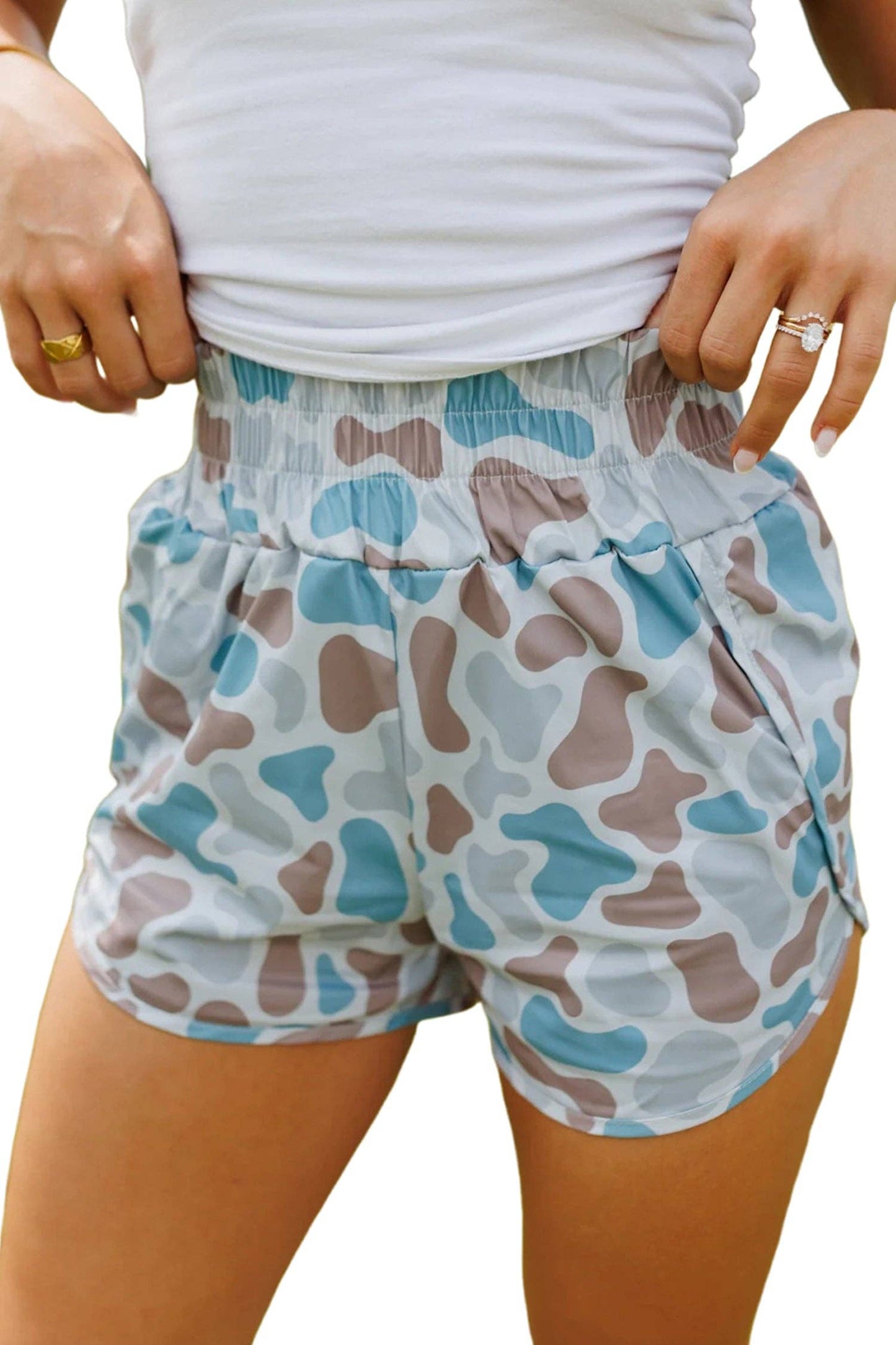 Multicolour Camouflage High Waist Athleisure Shorts