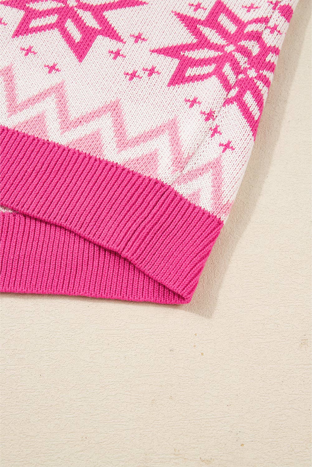 Pink Christmas Snowflake Quarter Zip Sweater