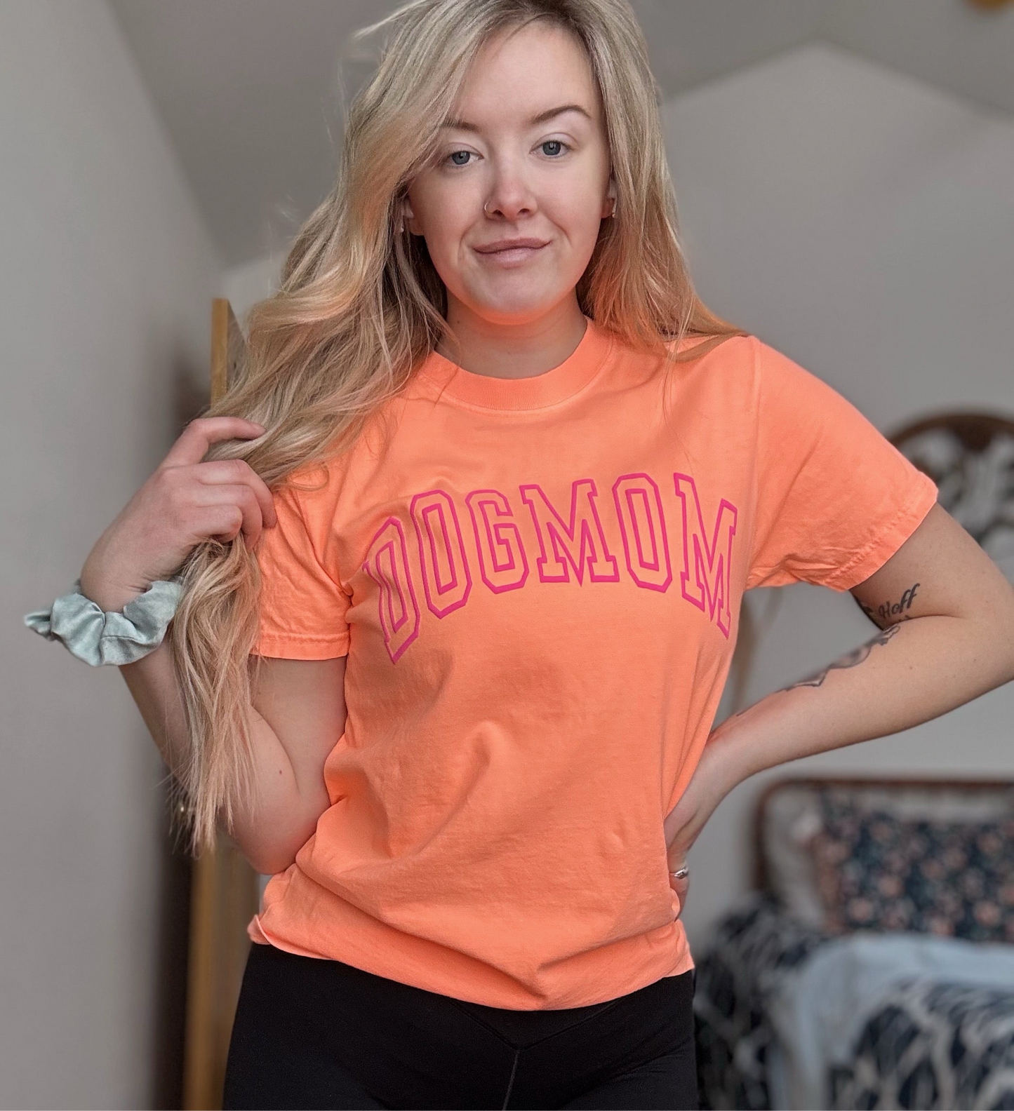 Dog Mom Neon Cantaloupe Graphic Tee