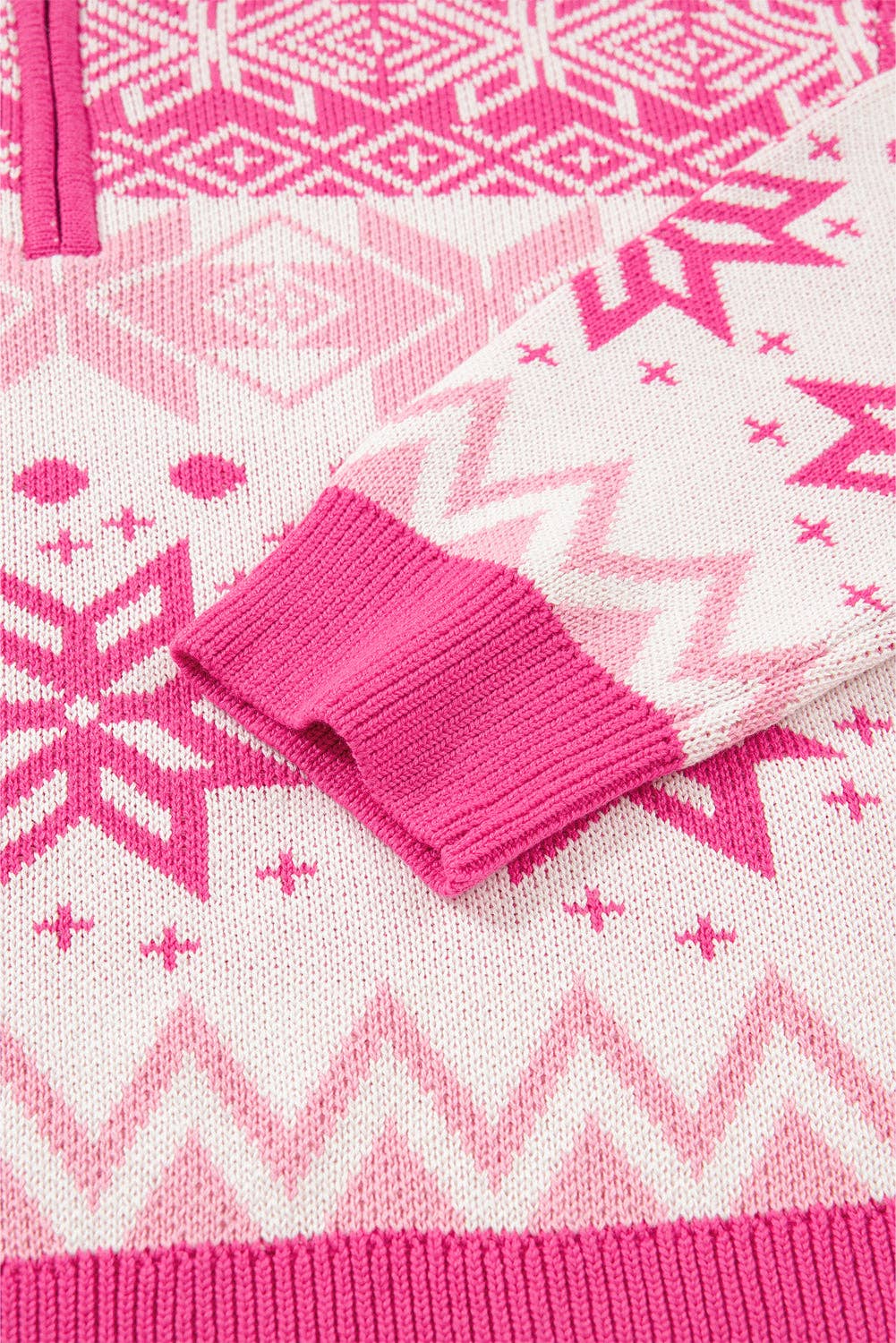 Pink Christmas Snowflake Quarter Zip Sweater