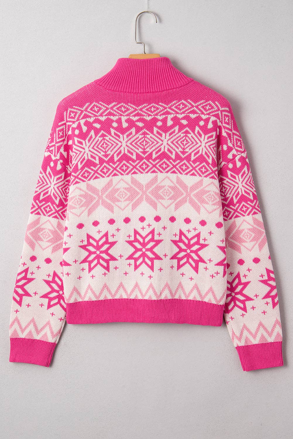 Pink Christmas Snowflake Quarter Zip Sweater