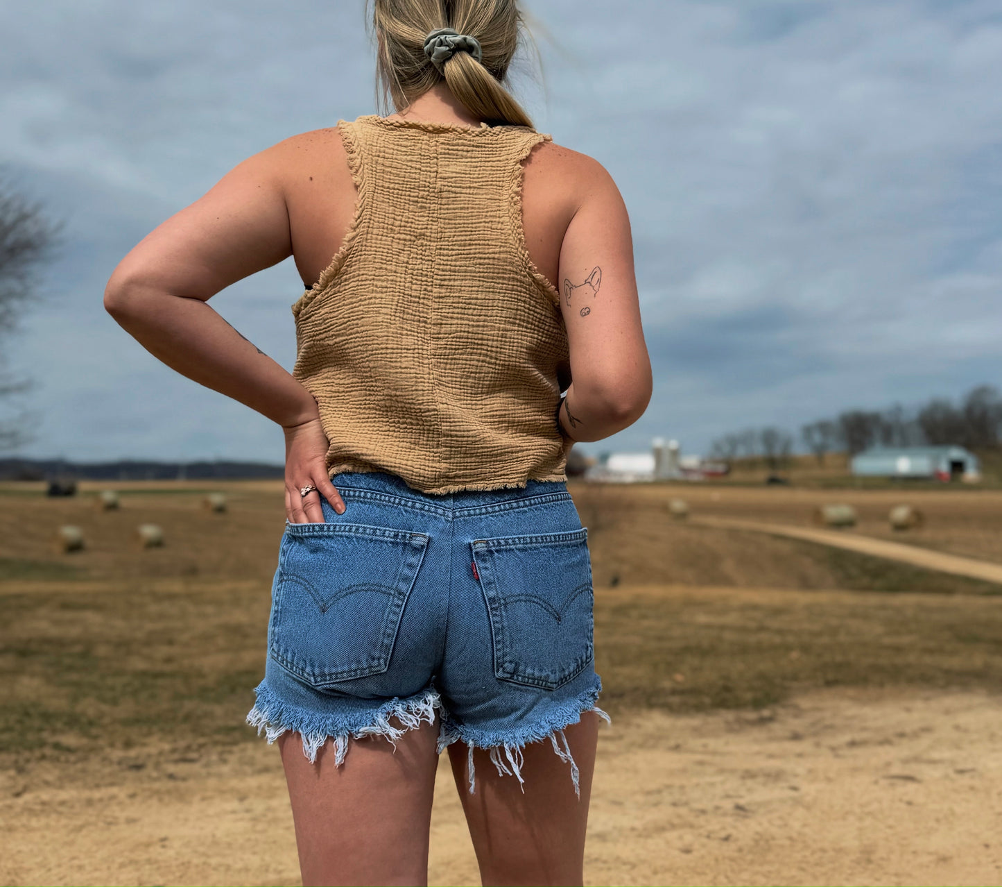 LEVI High-Rise Upcycled Denim Cutoff Shorts - Frayed
