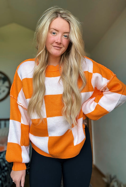 Checker Reverse Seam Crewneck Sweater