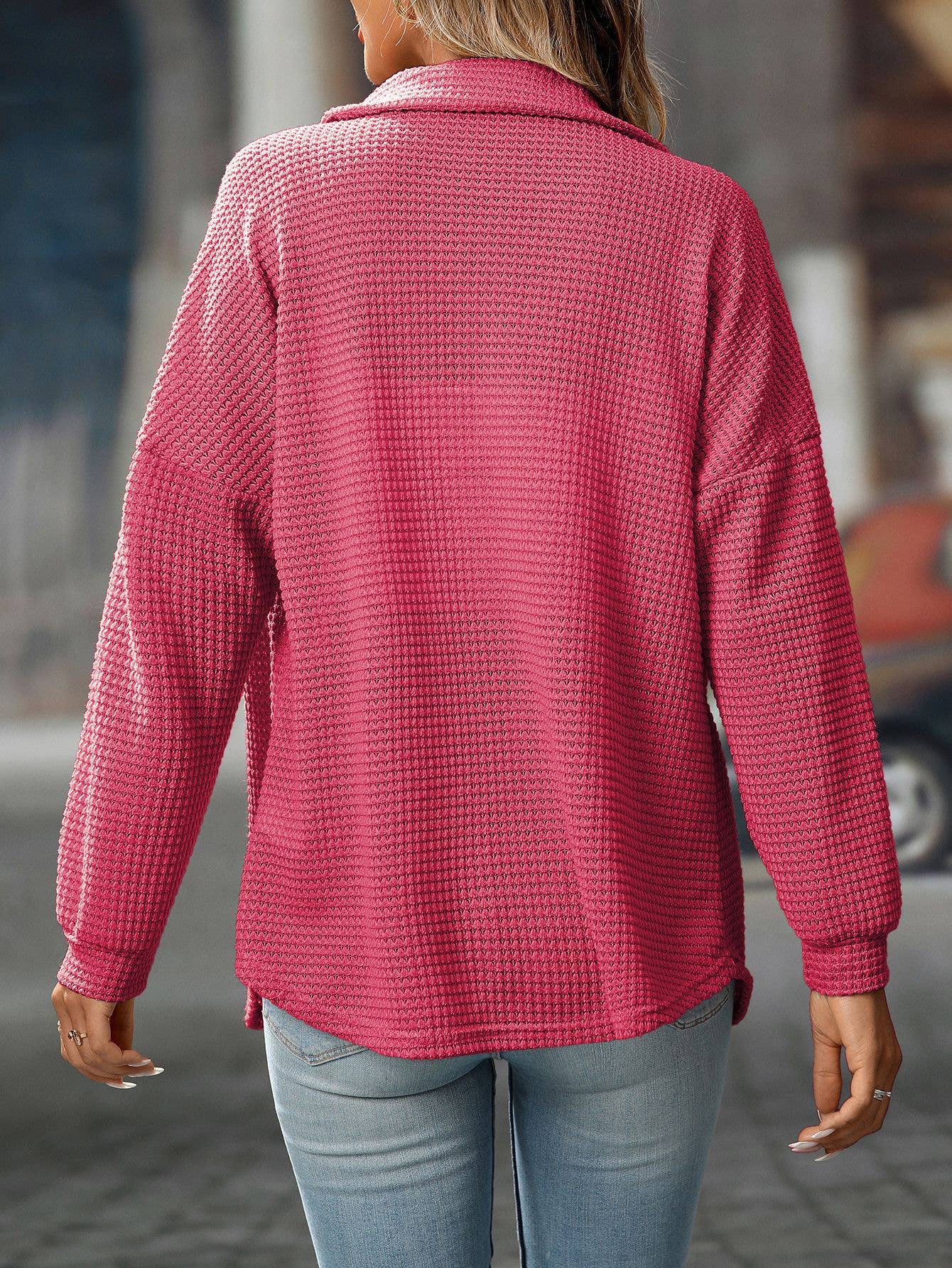 Waffle Knit Button-Up
