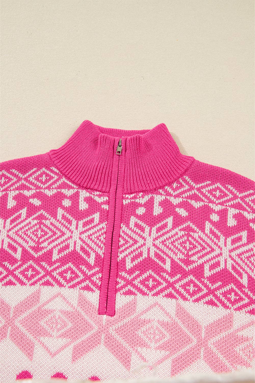 Pink Christmas Snowflake Quarter Zip Sweater