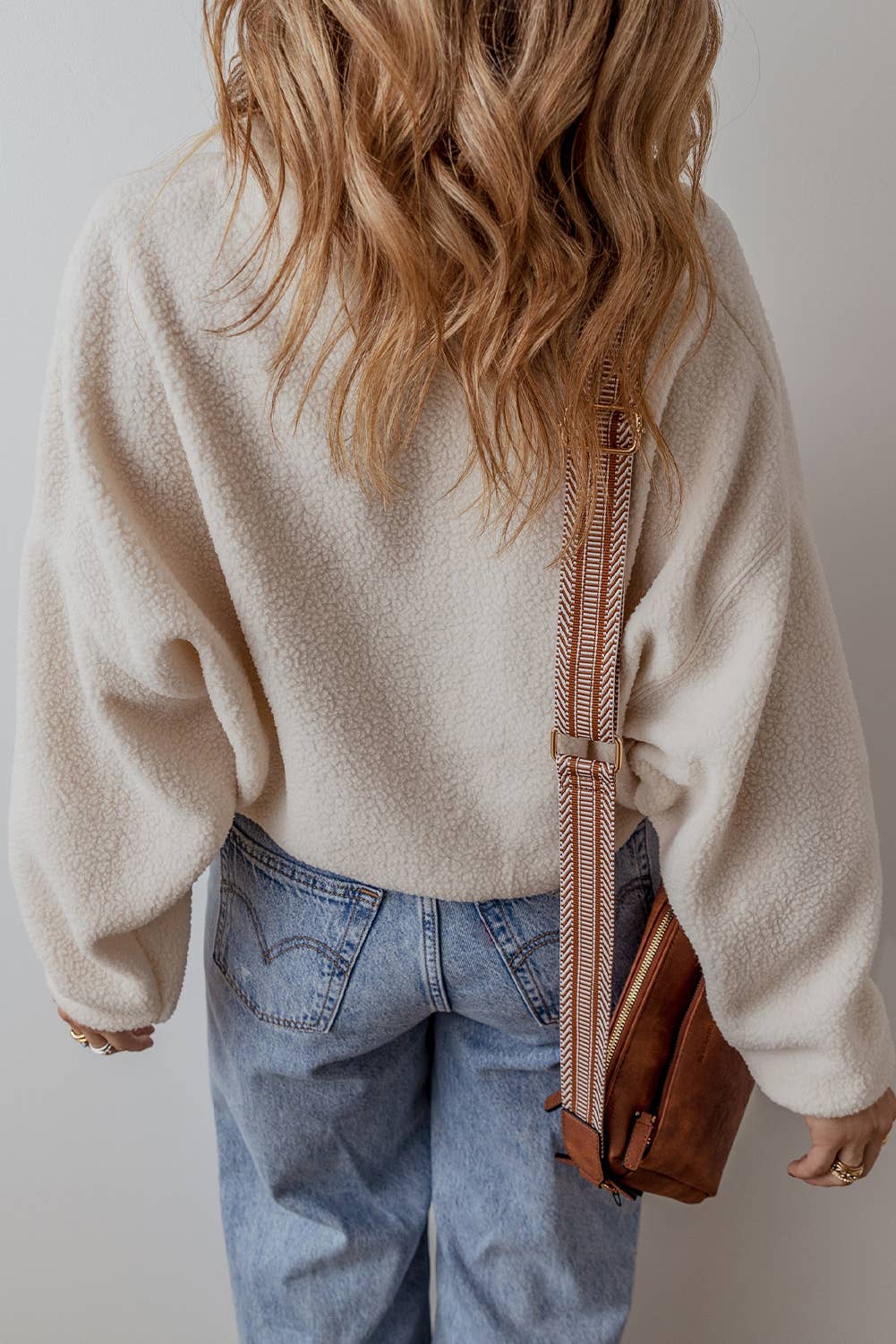 Fleece Buttoned Collar Drop Shoulder Sweatshirt