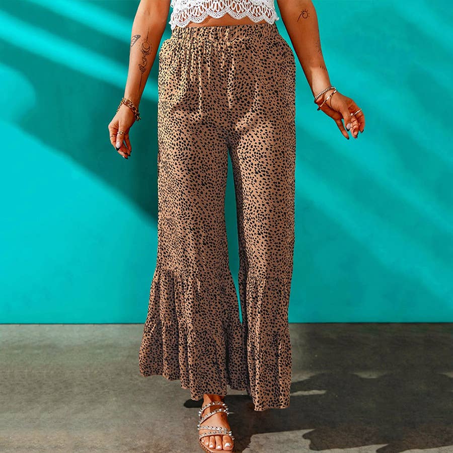 Fashion leopard print flared wide-leg pants