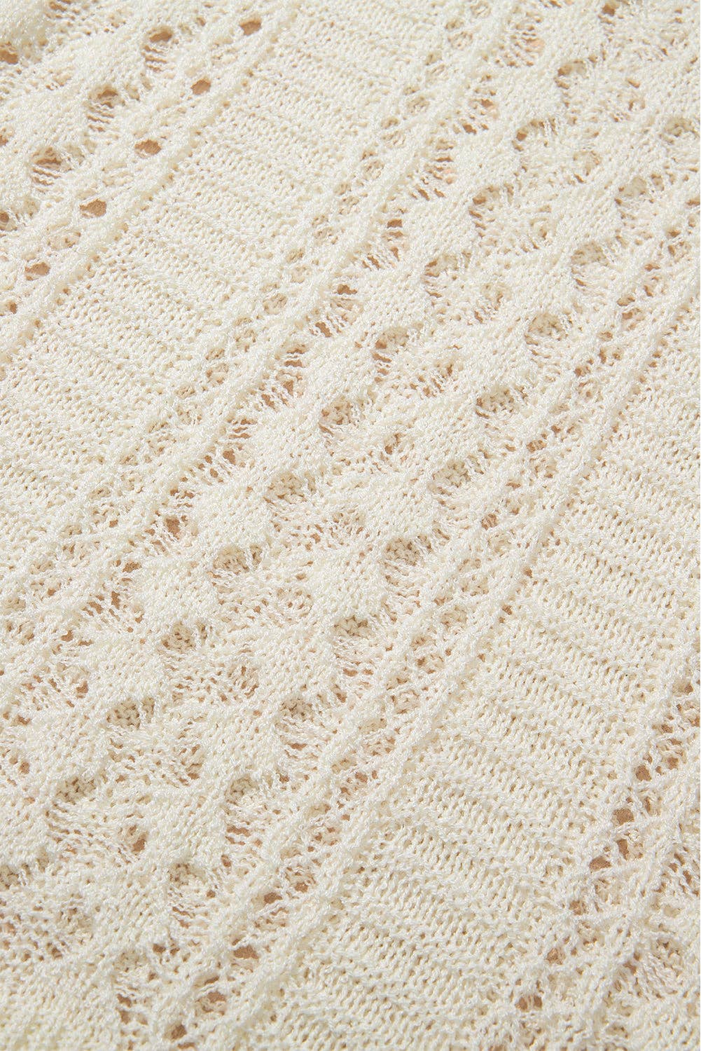 White Hollow Out Knit Bracelet Sleeve Drop Shoulder Sweater