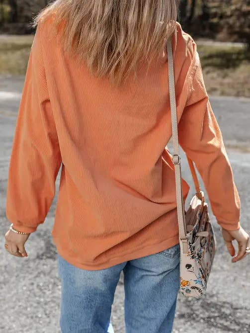 Orange Long Sleeve Ribbed Corduroy Oversized Pullover