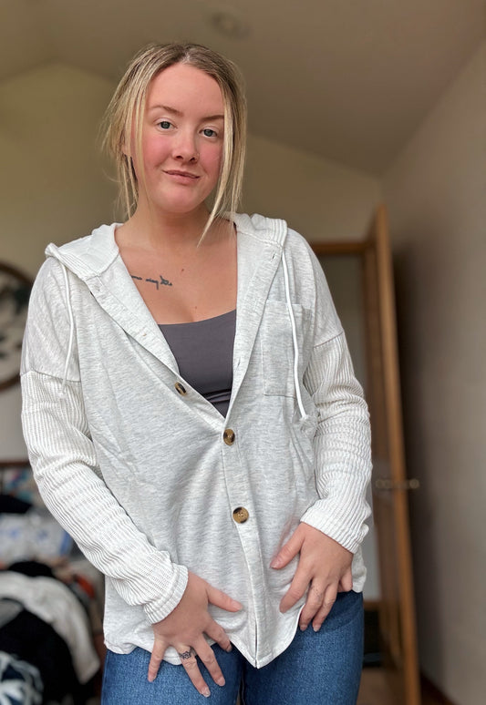 Colorblock Hoodie Sweatshirt with Button Detail