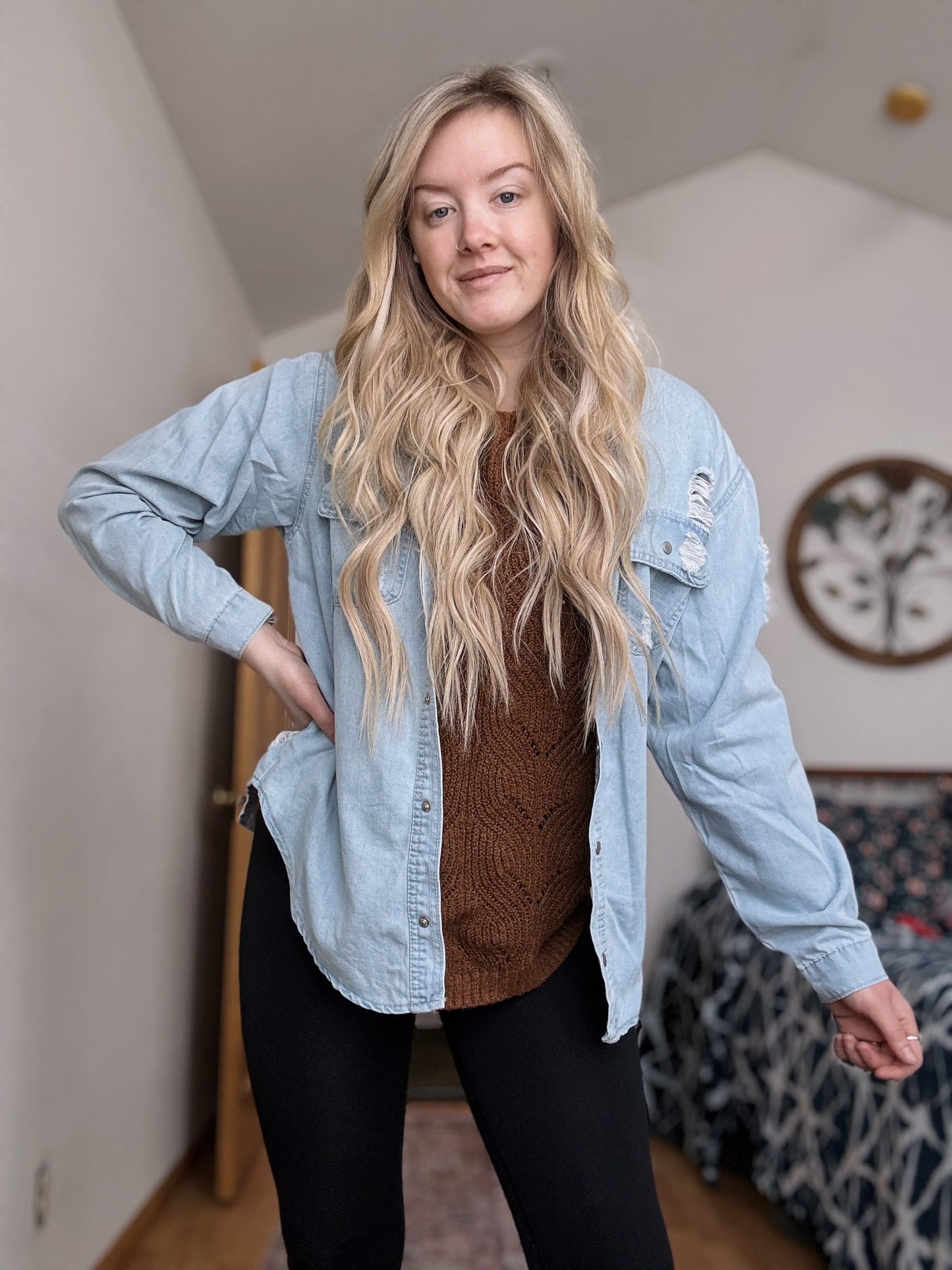 Delaney Distressed Denim Shacket
