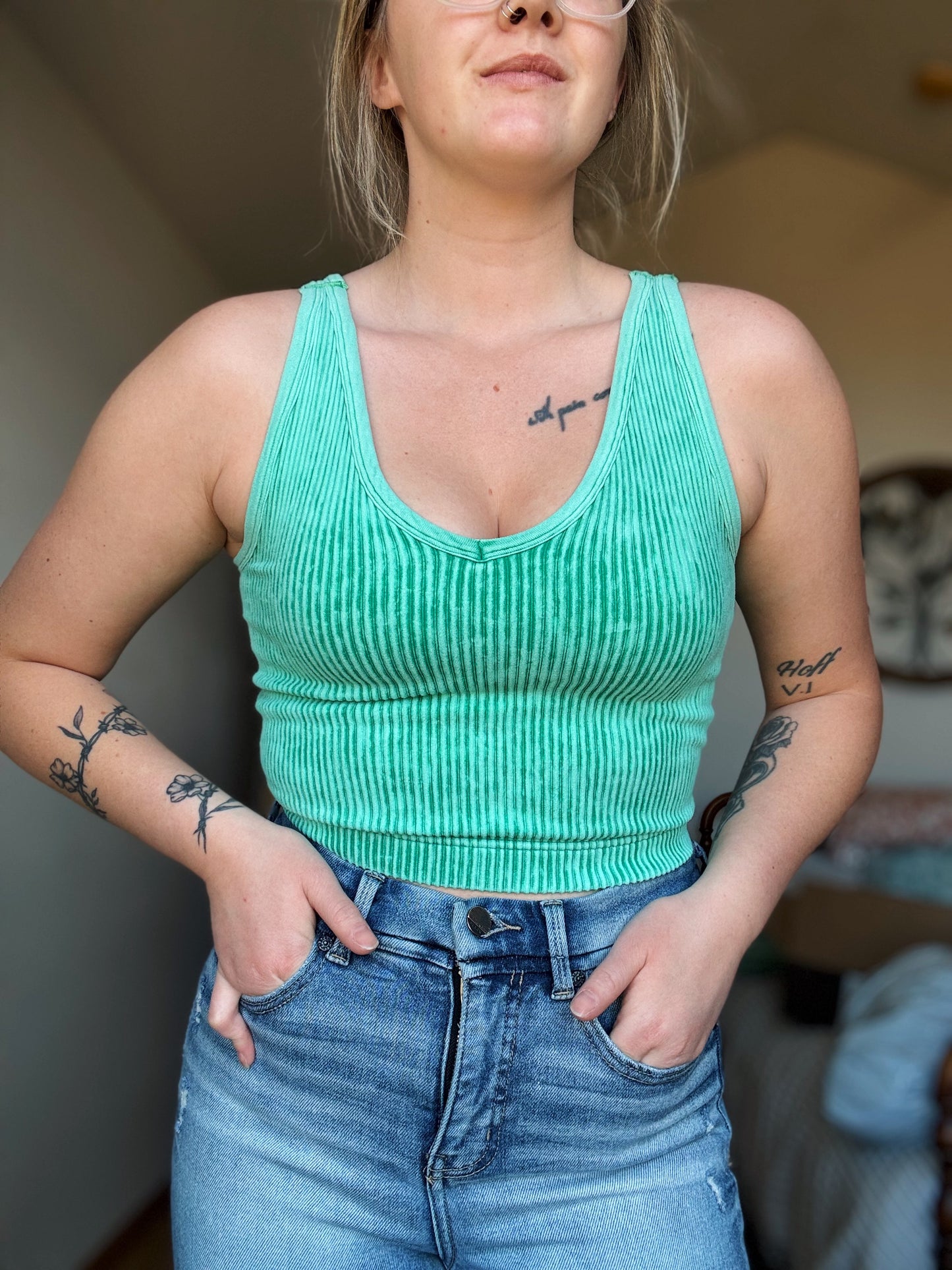 Seamless Rib Crop Tank w/ Removable Bra