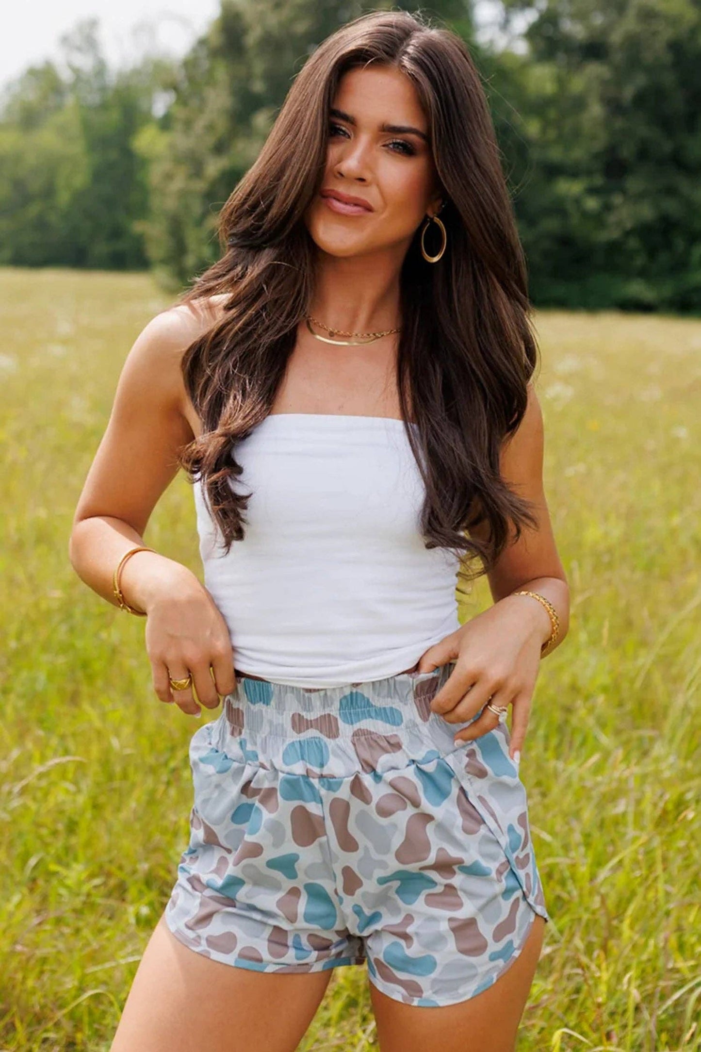 Multicolour Camouflage High Waist Athleisure Shorts