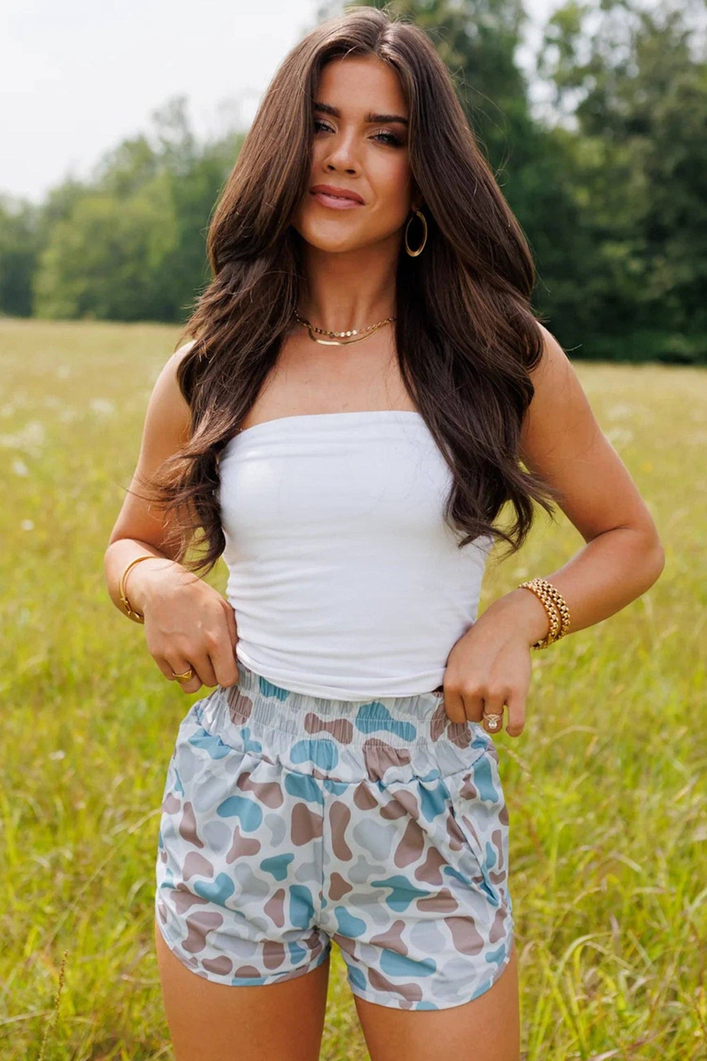 Multicolour Camouflage High Waist Athleisure Shorts
