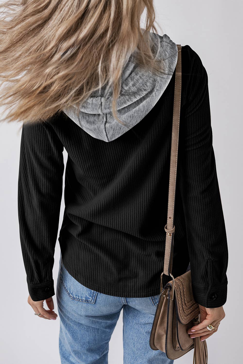 LDC Hooded Drawstring Pockets Corduroy Shacket