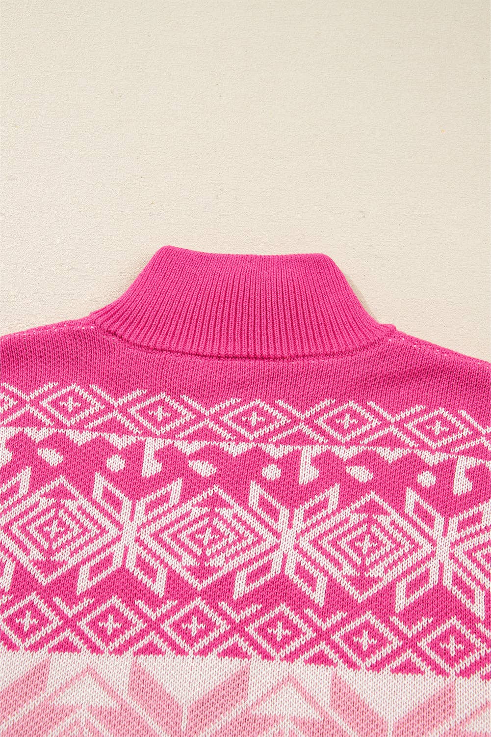 Pink Christmas Snowflake Quarter Zip Sweater