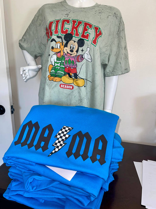 MAMA puff and checkered crewneck sweatshirt