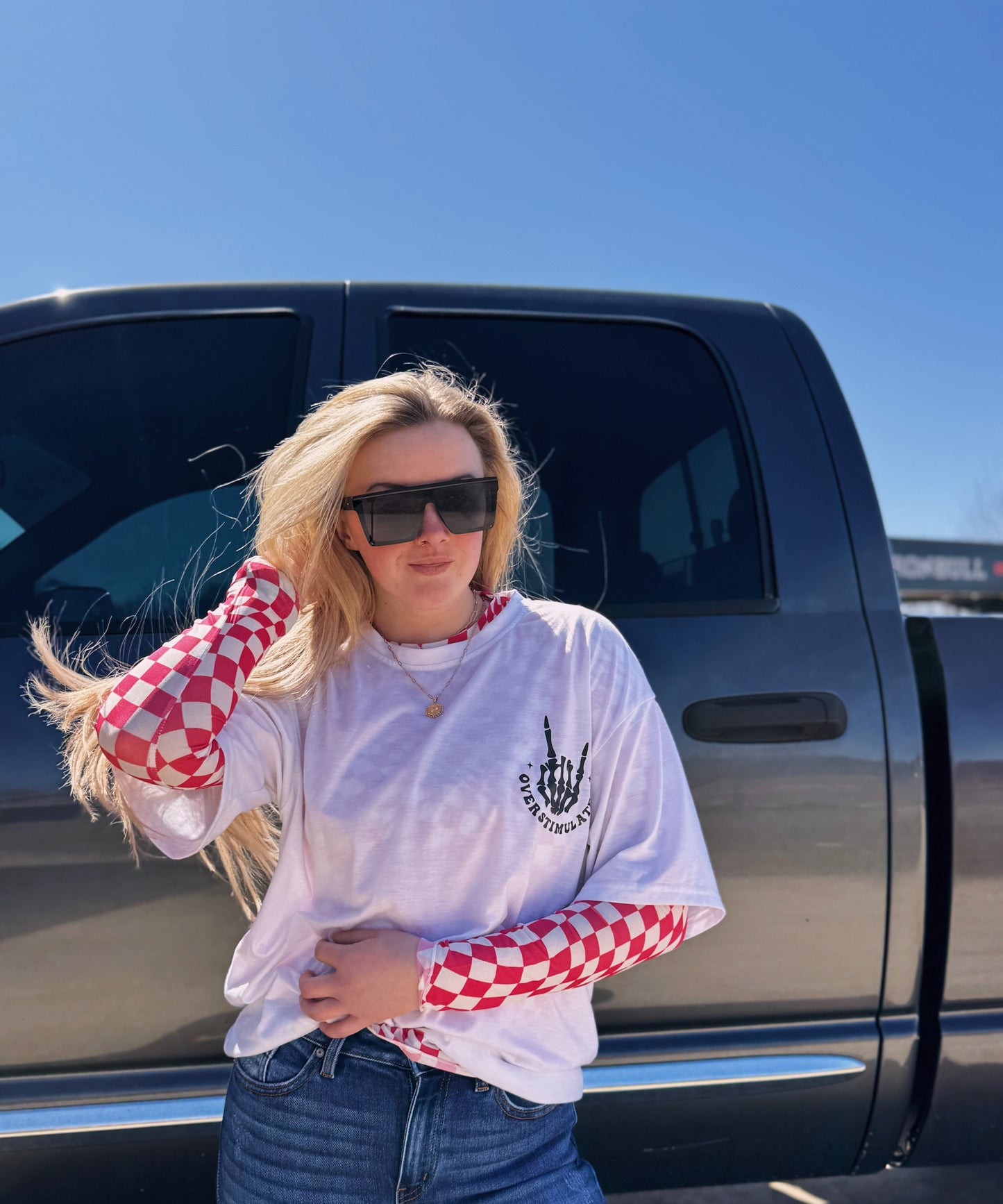 Rose Checkered Pattern Mesh Mock Neck Long Sleeve Top