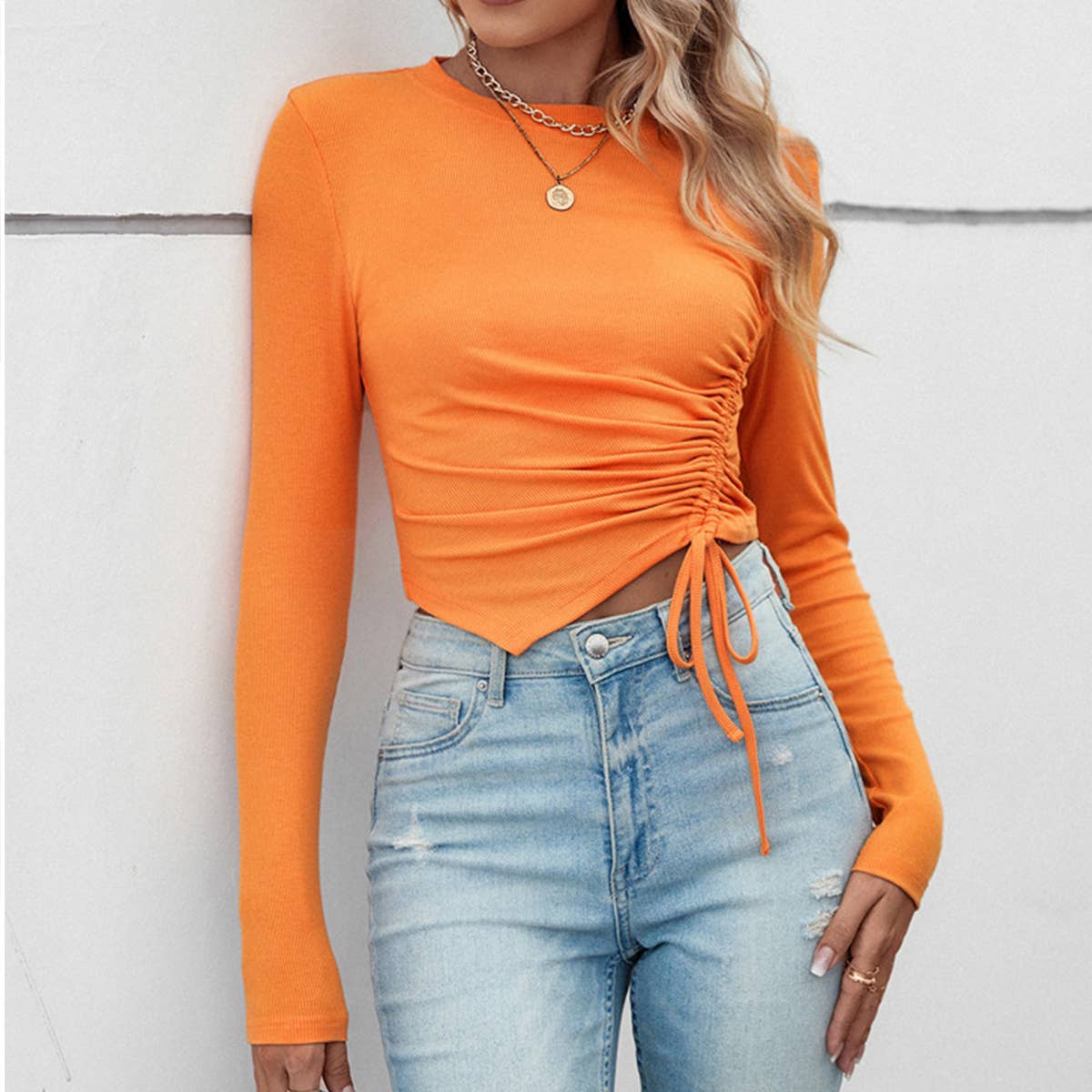 WOMEN ASYMMETRICAL WRINKLE BLOUSE