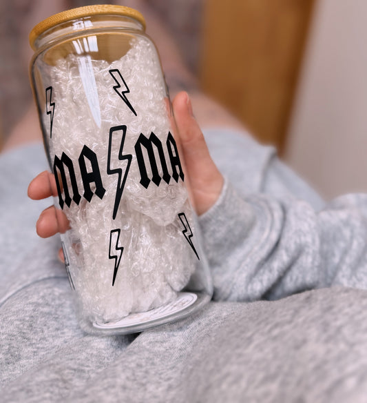 Mama Lightning Bolt | 20 oz Glass with Bamboo Lid & Straw