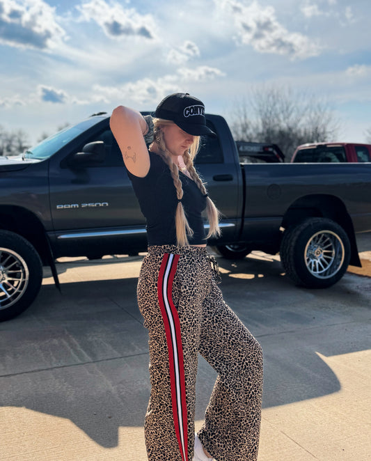LEOPARD CONTRAST TROUSER RED PANEL