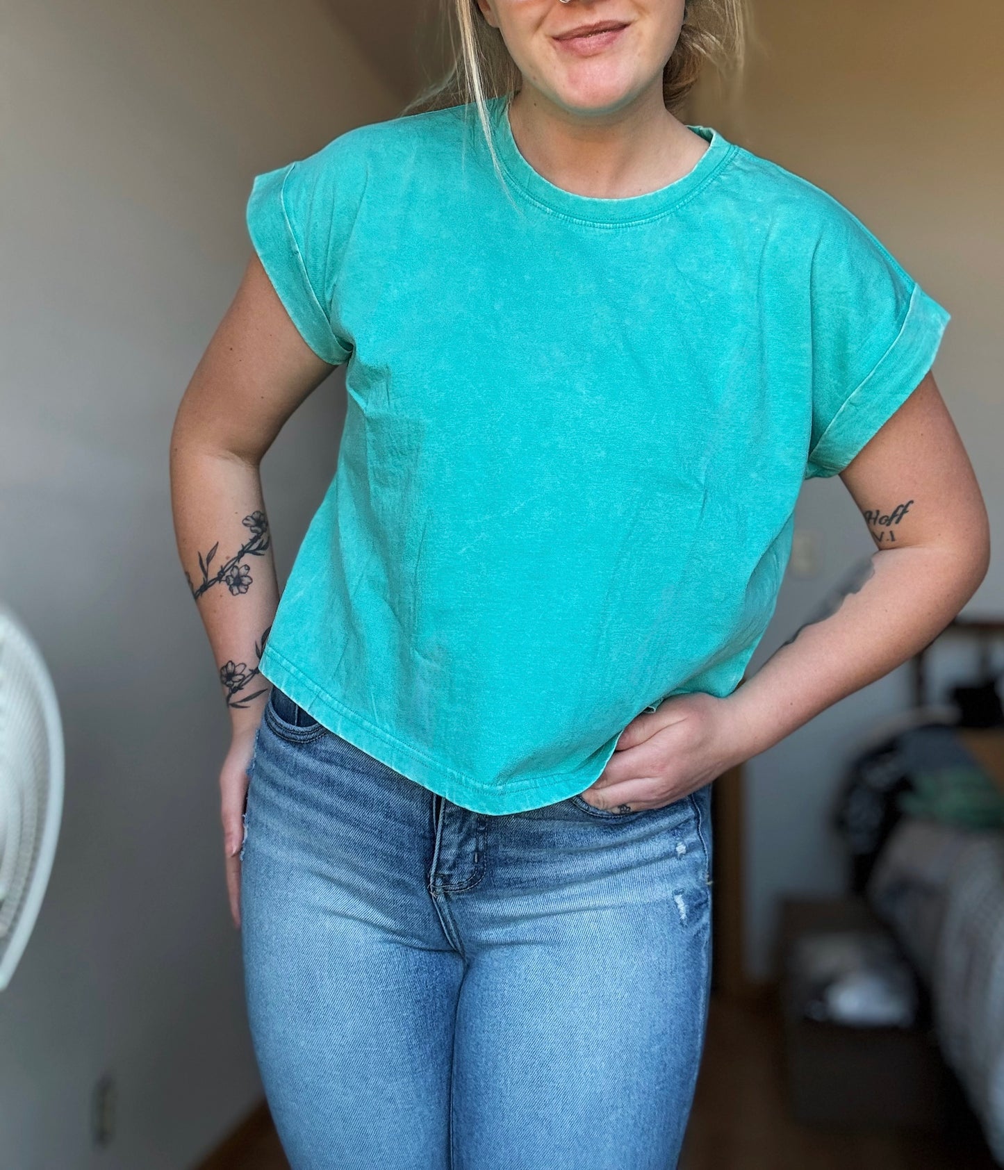 Cuffed Cotton Short Sleeve Tee