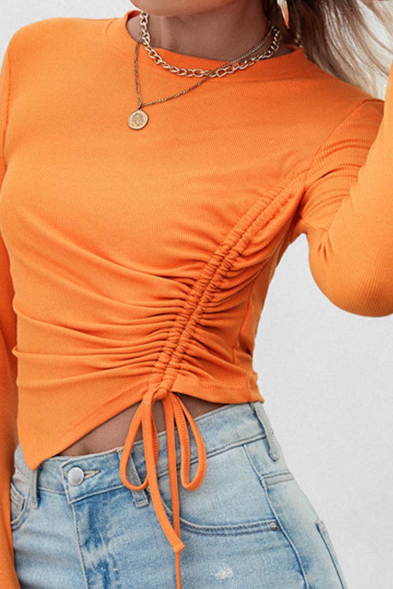 WOMEN ASYMMETRICAL WRINKLE BLOUSE