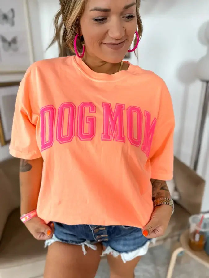 Dog Mom Neon Cantaloupe Graphic Tee