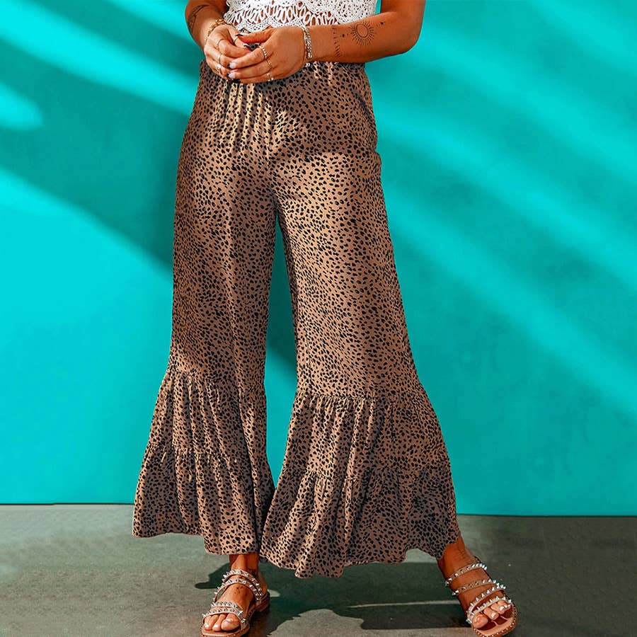 Fashion leopard print flared wide-leg pants
