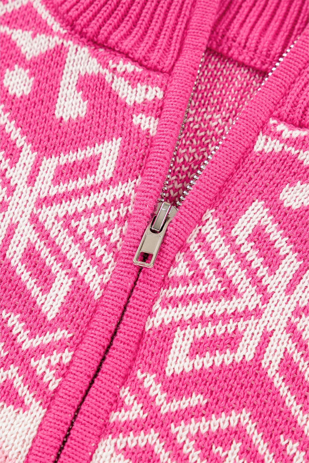 Pink Christmas Snowflake Quarter Zip Sweater