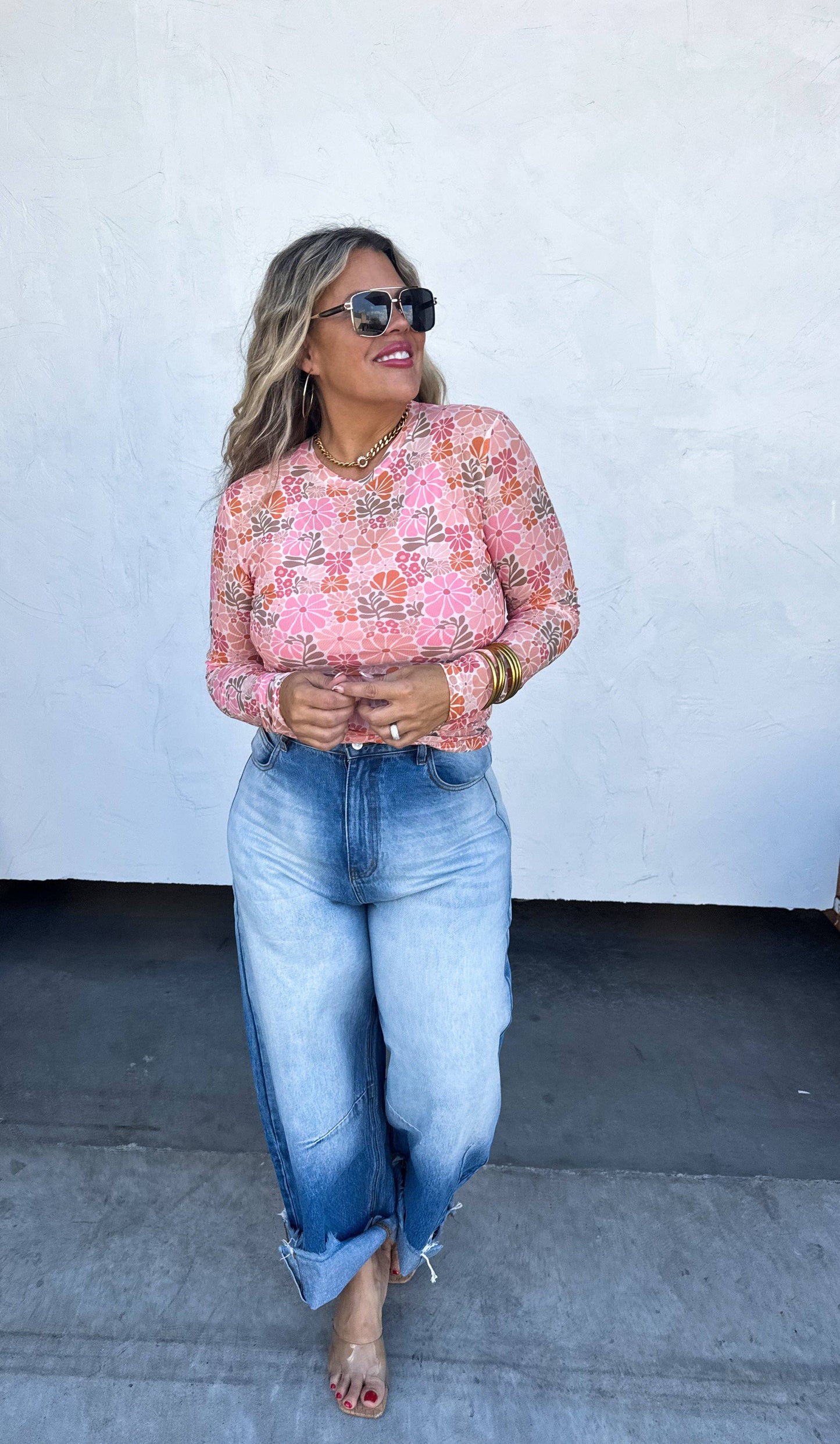 RETRO/VINTAGE FLORAL MESH TOPS
