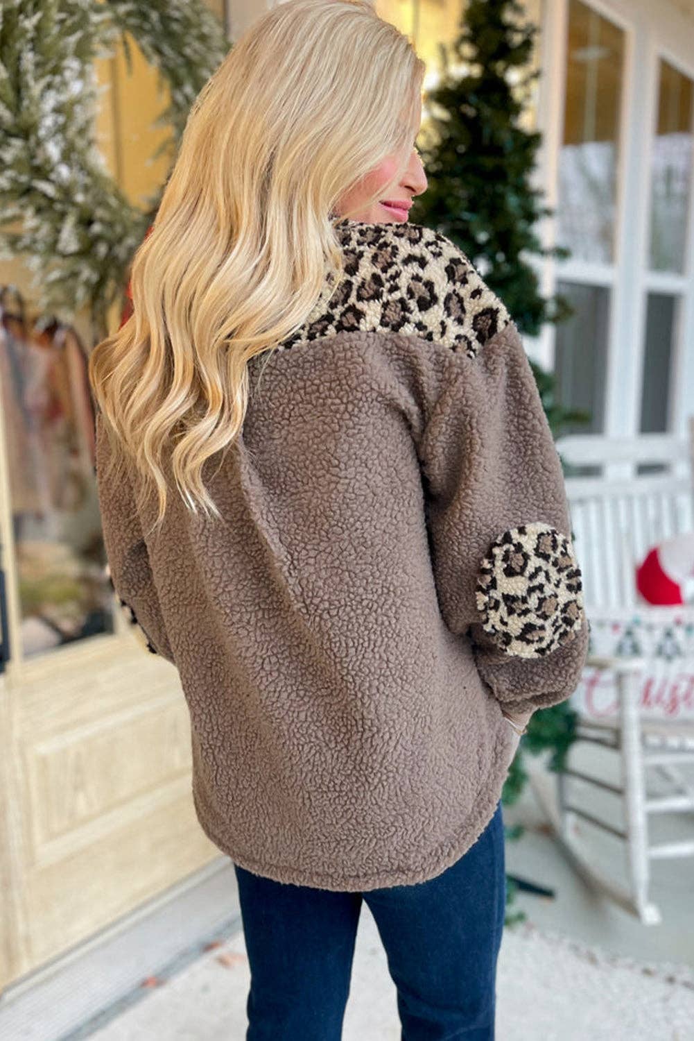 Brown Sherpa Leopard Print Button Up Jacket