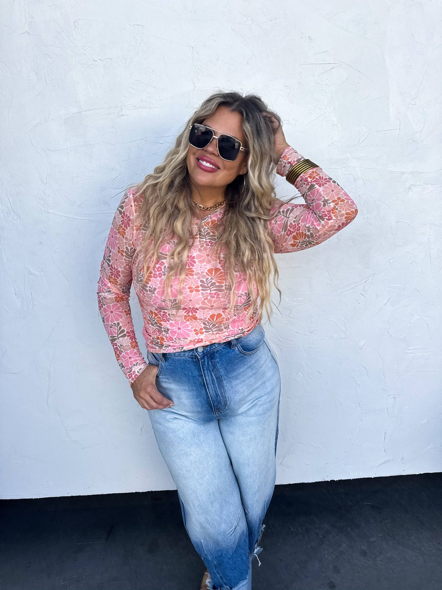 RETRO/VINTAGE FLORAL MESH TOPS